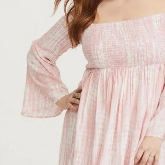 Pink & White Tie Dye Off Shoulder Dress - Picture 4 of 8